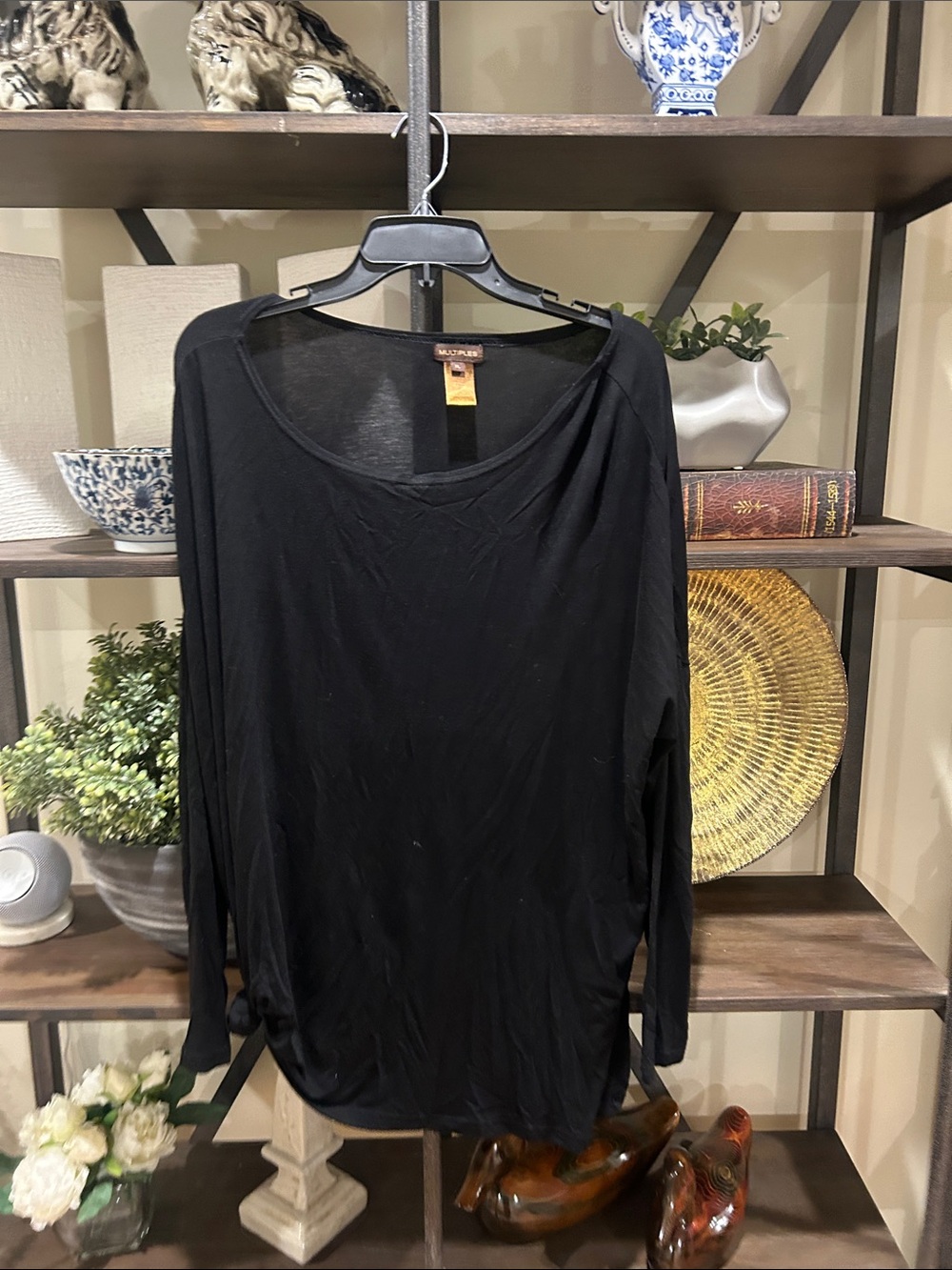 Muktiples XL Black Long-Sleeve Scoop Neck Top